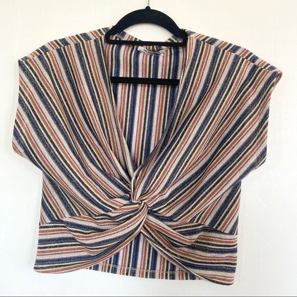 Zara Knotted Sparkly Striped Cropped Top Size Small - Picture 3 of 8